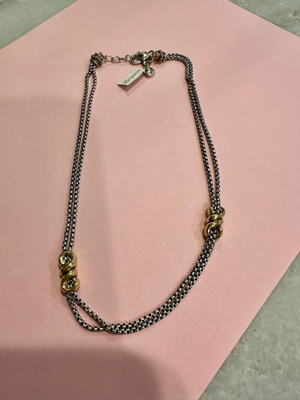 Brighton Interlock Twist Two-Tone Silver and Gold Knot Layered Necklace. - Picture 7 of 7